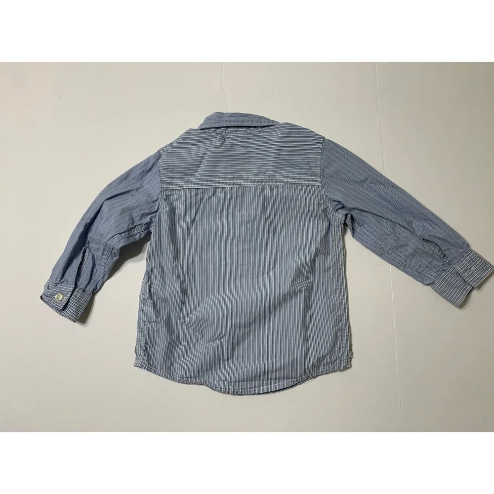 Carters Toddler Button Down Shirts Lot‎ of 2 Plaid Striped 12M 18M Blue Yellow